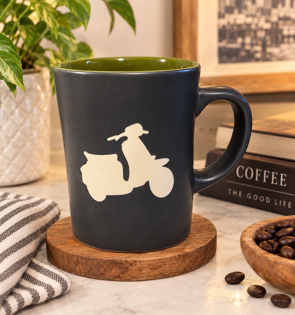 Starbucks 2011 (Retired) Vespa Scooter Moped Charcoal & Green Coffee Mug Cup